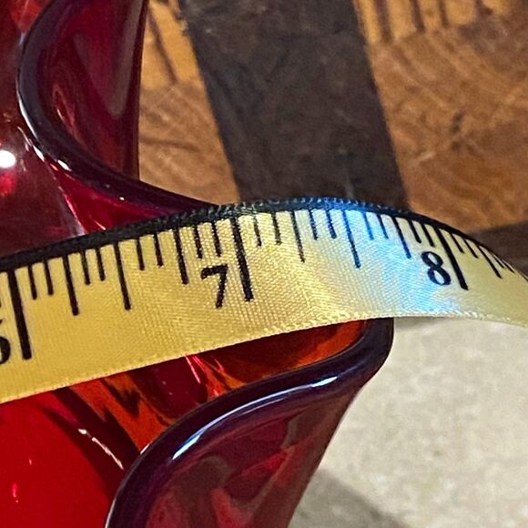 Vintage Bischoff Amberina ruffled compote bowl marked red hand made art glass - Picture 8 of 10